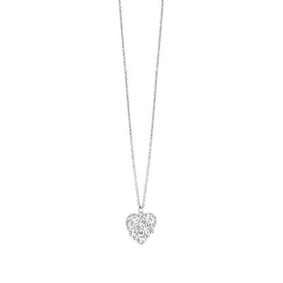 Rhodium plated chain necklace with an ornament heart charm ubn71524
